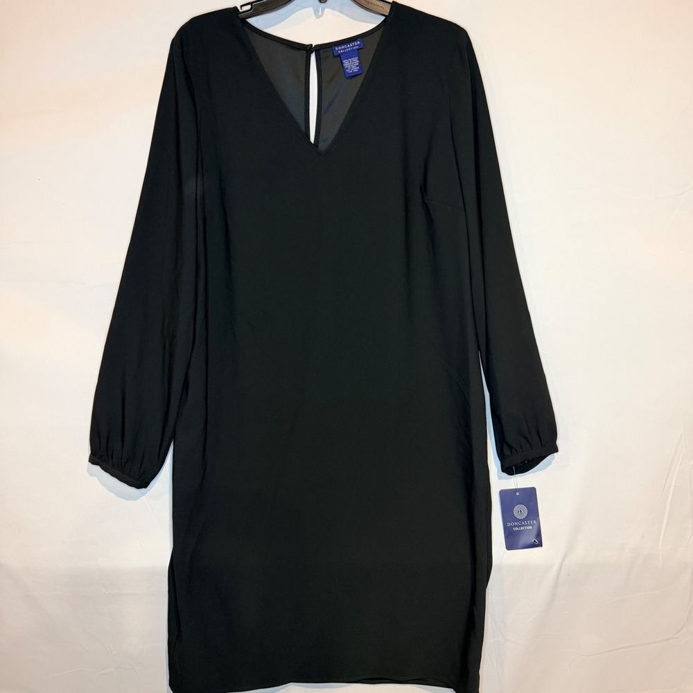 Doncaster Collection Black V-Neck Long Sleeve Wrap Back Shift Dress M296DR01 12M
